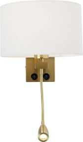 Lampa ścienna mosiężna z owalnym abażurem lnianym, białym, 25 cm - Brescia Combi