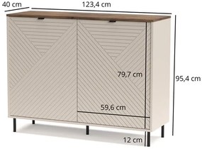Dwudrzwiowa ryflowana komoda na nóżkach kaszmir + dąb castello - Milox 3X
