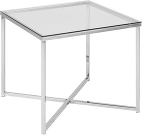 Kwadratowy stolik kawowy Cross transparentny/chrom