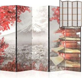Parawan pokojowy 5-częściowy 225x172 Jednostronny dekoracyjny japandi vintage Szary Fuji I Pagoda
