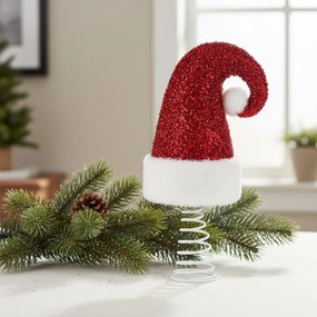 Czubek na choinkę, brokatowa czapka Mikołaja, 32 cm