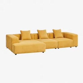 Modułowa Sofa Z Szezlongiem Lewostronnym, 3-częściowa (↔︎335 Cm) Z Wysokim Podłokietnikiem Bruna Tkaniny Szenil Musztarda - Sklum