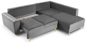 Jasnoszary aksamitny rozkładany narożnik ze schowkiem (prawostronny/w kształcie litery L) Kyoto – Cosmopolitan Design