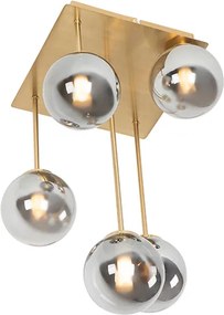 Plafon art deco złoty 5-źródeł światła z przydymionym szkłem - Athens