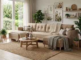 Rozkładana sofa narożna w kształcie U SILVIANO 300x140 cm, beżowa + 2 poduszki GRATIS