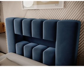 Ciemnoniebieskie tapicerowane łóżko jednoosobowe ze schowkiem ze stelażem 90x200 cm Lamica – ELTAP