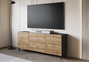 Nowoczesna szafka RTV 180 cm czarny grafit / wotan, czarna jodełka, na nóżkach, 2 szuflady i 2 szafki boczne