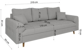 Jasnoszara sztruksowa sofa 210 cm Ariella – Ropez