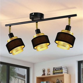 NETTLIFE 3-punktowa lampa sufitowa E14 czarna vintage z płomieniem retro sypialnia w złotym metalu regulowana industrialna do kuchni przedpokój jadalnia