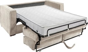 Kanapa 3-osobowa rozkładana typu express z jasnoszarego sztruksu - Miejsce do spania z szerokimi listewkami 140 cm - Materac 14 cm - LORETO