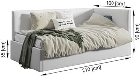 Szare narożne łóżko tapicerowane młodzieżowe 90x200 W6-C98
