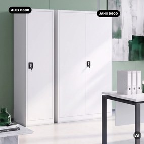 Szafa na akta kartotekowa na klucz biała, 450x1850x600 mm: ALEX D600