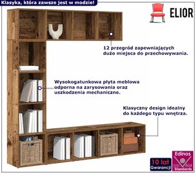 3 elementowy regał ścienny stare drewno - Falcona