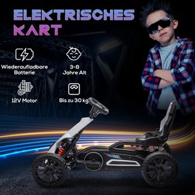 HOMCOM Gokart dla Dzieci, Elektryczny, do 5 km/h, z Paskiem Bezpieczeństwa, Siedzeniem z Oparciem, Plastik, Metal, Biały