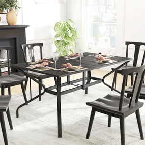 Outsunny Stół ogrodowy ze stali 150x90 cm Odporny na warunki atmosferyczne, z otworem na parasol, dla 6 osób, czarny