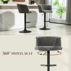 HOMCOM Zestaw 2 Barowych Krzeseł, Oparcie w Kształcie Muszli, Regulowana Wysokość, Podnóżek, dla Kuchni lub Jadalni, Metalowa Baza, Ciemnoszary