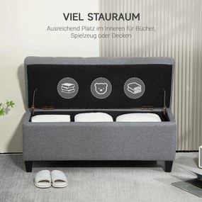 HOMCOM Ławka, Polster z Miejscem do Przechowywania, Tkanina Poliestrowa, Drewno Kauczukowe, 100 x 40 x 44 cm, Jasnoszary