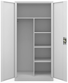 Szafa metalowa ubraniowa z półkami DAWID, 900 x 1850 x 450 mm, szara