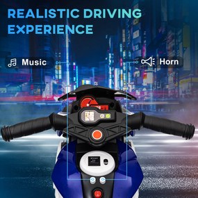 HOMCOM Elektryczny motocykl dla dzieci, z światłami i dźwiękami, 3 km/h, ładowany, plastik i metal, Niebiesko-Czerwony