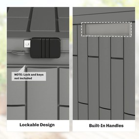 Outsunny Skrzynia Ogrodowa 227 l Wodoodporna Zamykana na Klucz UV Odporna z Teksturą Drewna do Ogrodu 106,5x43x54,5cm Szara | Aosom PL