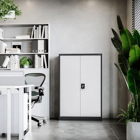 Biurowa szafa metalowa na akta KEVIN, 900 x 1400 x 400 mm, antracytowo-biała