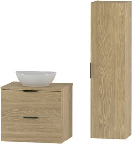 Zestaw do Łazienki 60cm Szafka z Blatem Umywalka Słupek Dąb Olejowany Pile