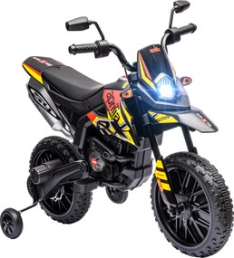 AIYAPLAY 12V Motocykl elektryczny dla dzieci z kółkami treningowymi, światłami LED, muzyką, USB, dla chłopców i dziewczynek, Żółty