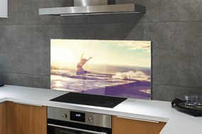 Szklany Panel Kobieta nad Jeziorem pod Chmurami