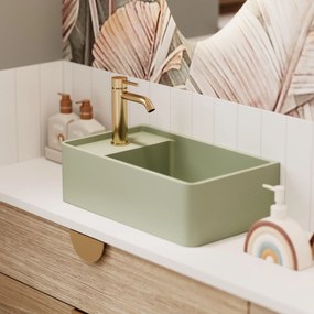 Umywalka z kamienia syntetycznego nablatowa / wisząca prostokątna zielona 43 cm x 25 cm EVELIA Green : Otwór na baterię - Tak, Typ montażu - nablatowa