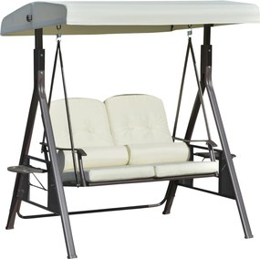 Outsunny huśtawka ogrodowa 2osobowa z daszkiem przeciwsłonecznym poduszka metal poliester beżowy 162x118x173cm | Aosom PL