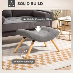 HOMCOM Nowoczesny podnóżek z materiałem Fleece i drewnianymi nogami, tapicerowany, do salonu, sypialni, korytarza, Ciemnoszary