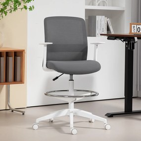 HOMCOM Krzesło biurowe, obrotowe, na kółkach, z oparciem z siatki, poduszką piankową, Szare