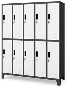 Szafka BHP ubraniowa 10-drzwiowa antracytowo-biała: BARTEK, 1360 x 1720 x 450 mm