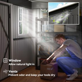 Outsunny Metalowy schowek na narzędzia ogrodowe, z oknem, szerokie drzwi, 260 x 177 x 190 cm, Ciemnoszary