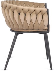 Krzesło Tapicerowane Plecione do Salonu EMPOLI Beżowe Welurowe Nowoczesne Loft