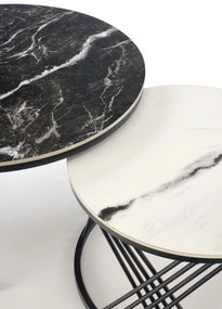 Zestaw 2 okrągłych ław, spiek czarny marmur/biały marmur/czarny 80/46 60/40 FLAMINGO