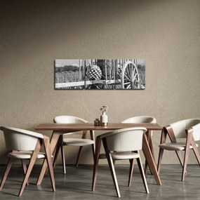 Obraz - Przyczepka, czarno - biały (z zegarem) (90x30 cm)