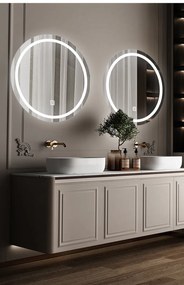 LUSTRO OKRĄGŁE LED FI50cm M-960 WŁĄCZNIK DOTYKOWY PIASKOWANE ŁAZIENKOWE Z PODŚWIETLENIEM