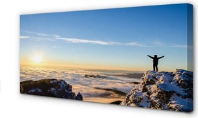 Obraz canvas na ścianę Człowiek w Górach o Wschodzie