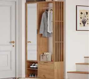 Zestaw przedpokojowy 100×33×190 cm - z szafką na buty - z lustrem - 2 drzwi - płyta wiórowa - naturalny