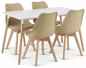 Zestaw jadalniany 1 + 4, biały stół ADRIA 120x80 cm + beżowe krzesło BALI MARK z bukowymi nogami