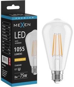 Mexen Vintis żarówka filament LED E27, ST64, 8W, Ciepła - 2200K, 1055 lm, clear - L152-E27-0822-00