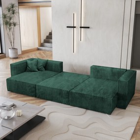 Masseno Narożnik SARMO z funkcją spania i pojemnikiem na pościel Narozniki U, Rozkładana sofa - Butelkowa zieleń, POSO 14