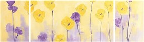 Obraz - Fioletowe i żółte kwiatuszki (170x50 cm)