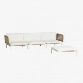 Zestaw Ogrodowy Z Modułową Sofą 3-częściową Z 2 Modułami Narożnymi I Pufą Ze Stali Roubly Beige Migdałowa - Sklum