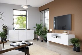 Szafka RTV wisząca Asha 167 cm z szufladą - biały połysk