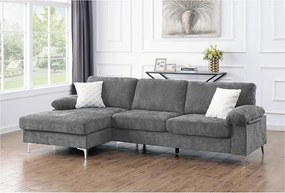 Lewy narożnik 3-osobowy "Jade" z jasnoszarej tkaniny chenille, nowoczesny design i optymalny komfort