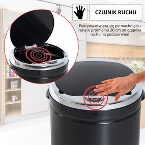 HOMCOM kosz na śmieci automatyczny z czujnikiem ruchu stal nierdzewna czarny nowoczesny design do kuchni | Aosom PL