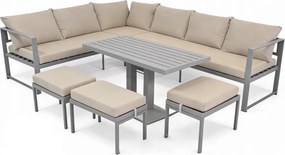 Narożnik ogrodowy Bellagio NM21-BR z pufami i stołem, szary, poduszki beżowe