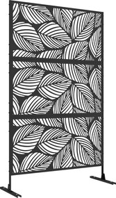 Outsunny Parawan Ogrodowy Metalowy z Motywem Floralnym, 122 x 45 x 198 cm, Czarny